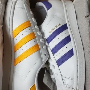 adidas Originals Superstar White with Yellow and Purple Stripes
